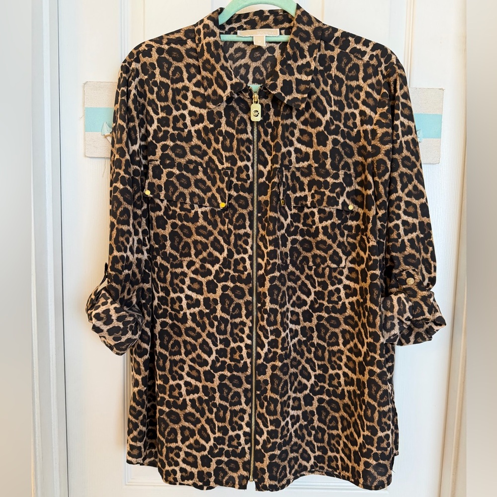 Michael Kors Leopard print Zip Front Top/Jacket Sz 1X - Picture 6 of 8